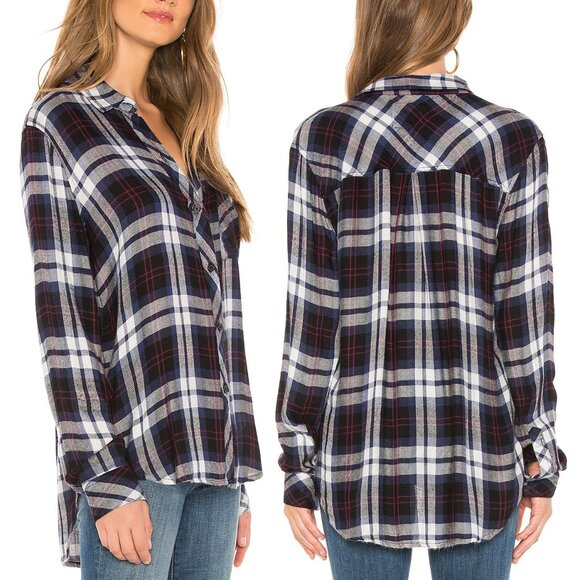 Rails Hunter Plaid Button Down Flannel Shirt L Navy Magenta White Soft Cozy $178 - Picture 2 of 16